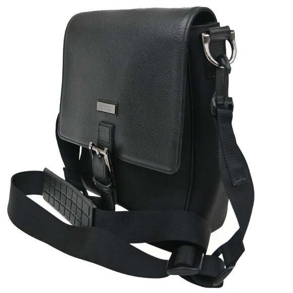 Burberry Black Label Shoulder Bag Crossbody Check Nylon Leather Black 67CA360 - Picture 2 of 15